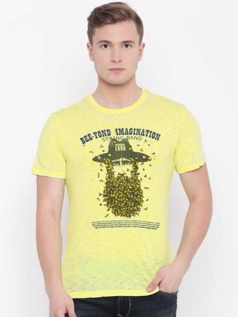 

Peter England Casuals Men Yellow Printed Round Neck T-shirt