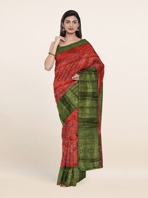 

Pothys Red & Green Ethnic Motifs Zari Art Silk Patola Saree