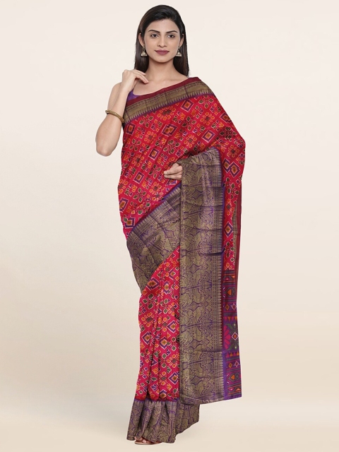 

Pothys Pink & Yellow Printed Zari Art Silk Saree