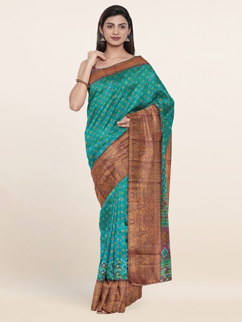 

Pothys Blue & Gold-Toned Ethnic Motifs Zari Art Silk Patola Saree