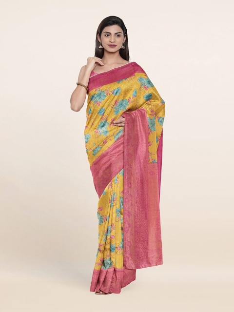 

Pothys Yellow & Pink Floral Zari Art Silk Saree