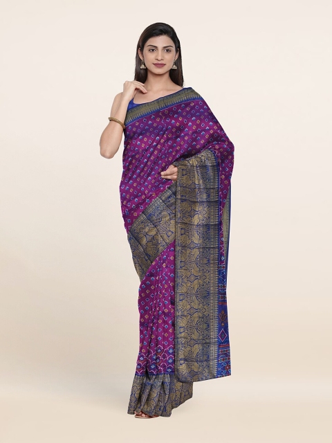 

Pothys Violet & Blue Ethnic Motifs Printed Zari Art Silk Saree