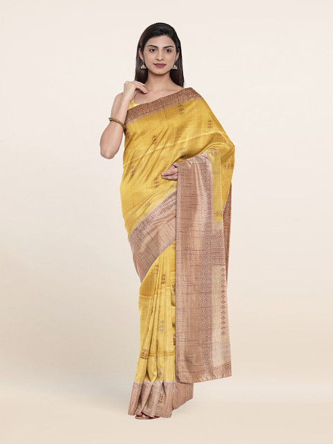 

Pothys Yellow & Gold-Toned Woven Design Zari Art Silk Saree