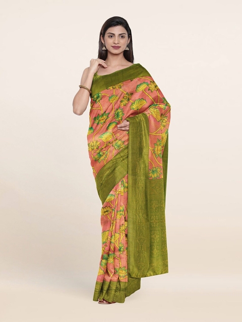 

Pothys Pink & Green Floral Zari Art Silk Banarasi Saree