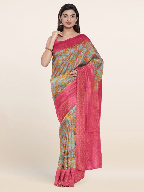 

Pothys Pink & Blue Floral Zari Art Silk Saree