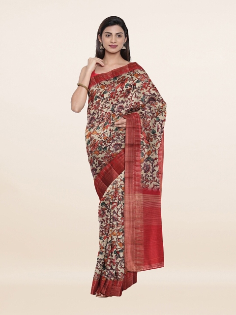 

Pothys Cream-Coloured & Pink Kalamkari Art Silk Saree