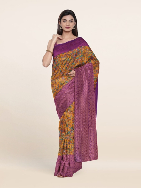 

Pothys Mustard & Purple Floral Art Silk Zari Saree