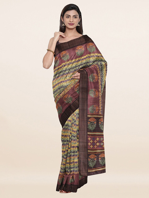 

Pothys Yellow & Green Floral Art Silk Saree