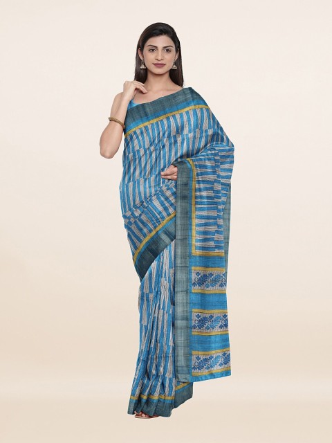 

Pothys Women Blue & Yellow Zari Art Silk Saree
