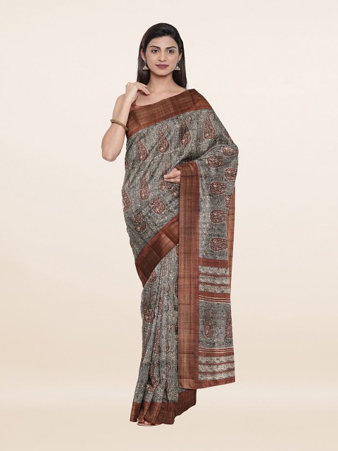 

Pothys Women Grey & Gold-Toned Ethnic Motifs Zari Art Silk Saree