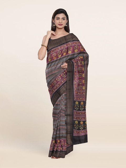 

Pothys Black & Silver-Toned Floral Zari Art Silk Saree