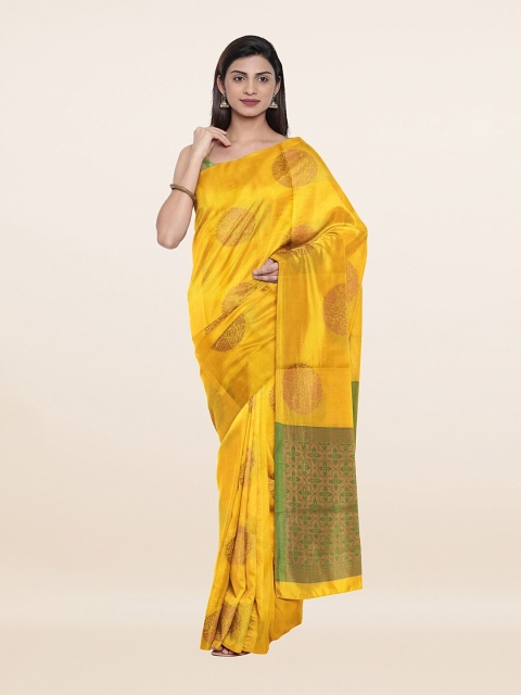 

Pothys Yellow & Green Woven Design Pothys Art Banaras Art Silk Saree