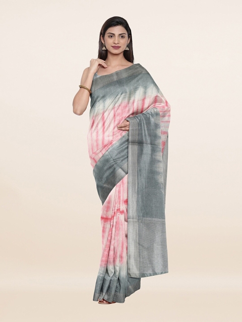 

Pothys Pink & White Tie and Dye Pure Linen Saree