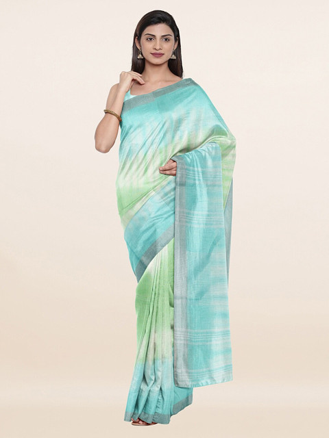 

Pothys Green & White Ombre Zari Pure Linen Saree