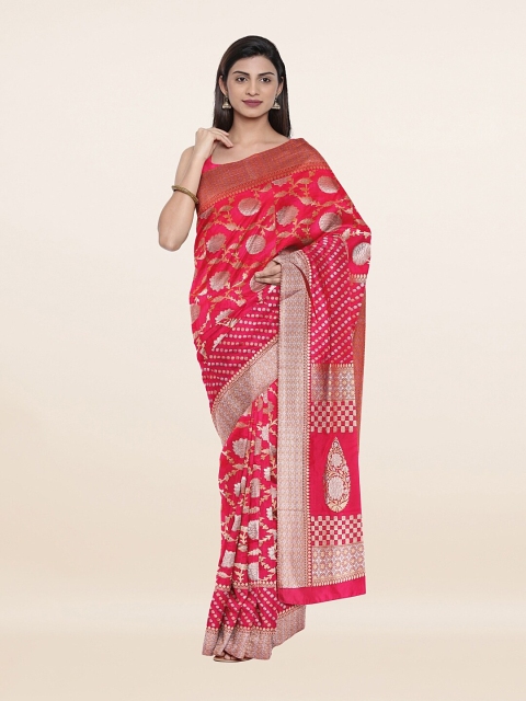 

Pothys Pink & Gold-Toned Woven Design Zari Art Silk Saree