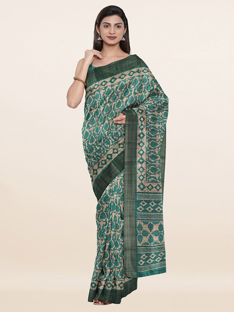 

Pothys Women Green & Beige Paisley Zari Art Silk Saree