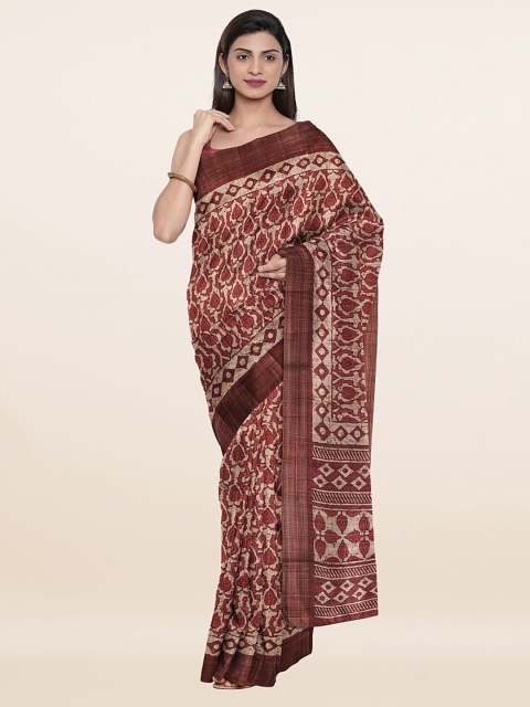 

Pothys Maroon & Gold-Toned Ethnic Motifs Zari Art Silk Saree