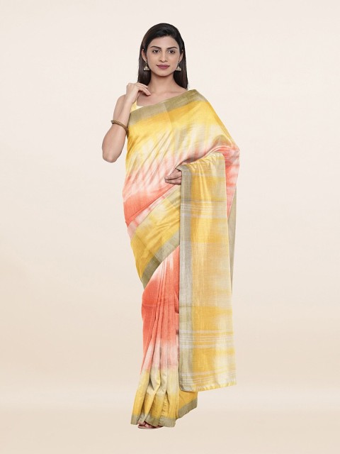 

Pothys Yellow & Peach-Coloured Pure Linen Saree