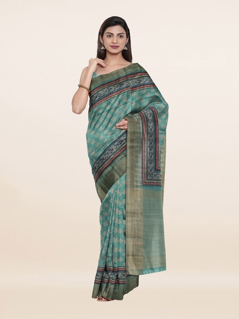 

Pothys Green & Gold-Toned Floral Zari Art Silk Saree