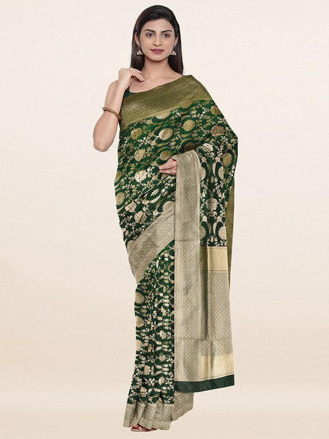 

Pothys Green & Gold-Toned Ethnic Motifs Zari Art Silk Saree