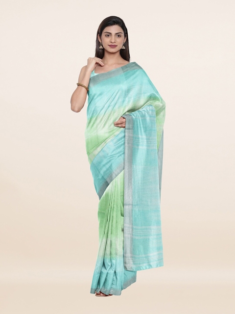

Pothys Green & Blue Tie and Dye Pure Linen Saree