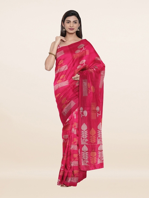 

Pothys Pink & Orange Floral Woven Design Art Silk Saree