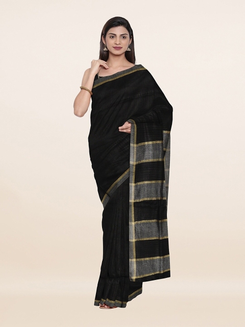 

Pothys Black & Gold-Toned Zari Pure Linen Saree