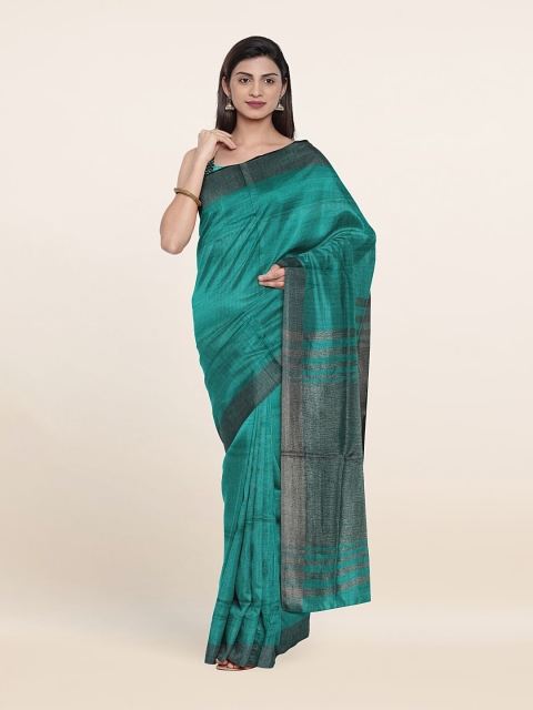 

Pothys Women Green & Grey Zari Linen Blend Saree