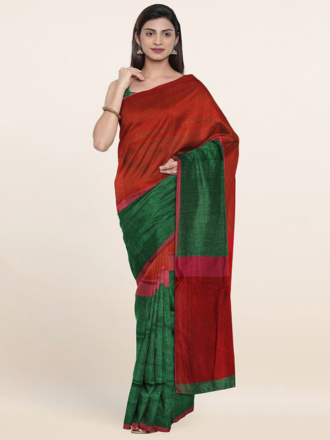 

Pothys Women Maroon & Green Linen Blend Saree