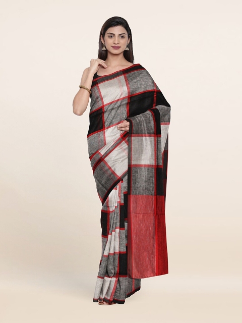 

Pothys Black & Red Checked Linen Blend Saree