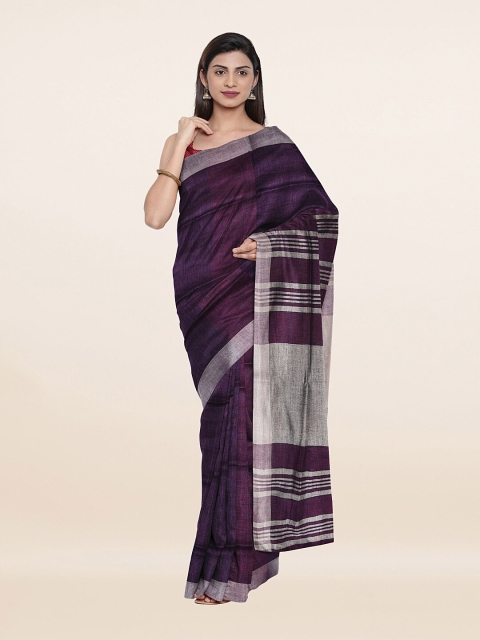 

Pothys Purple & Grey Pure Linen Saree