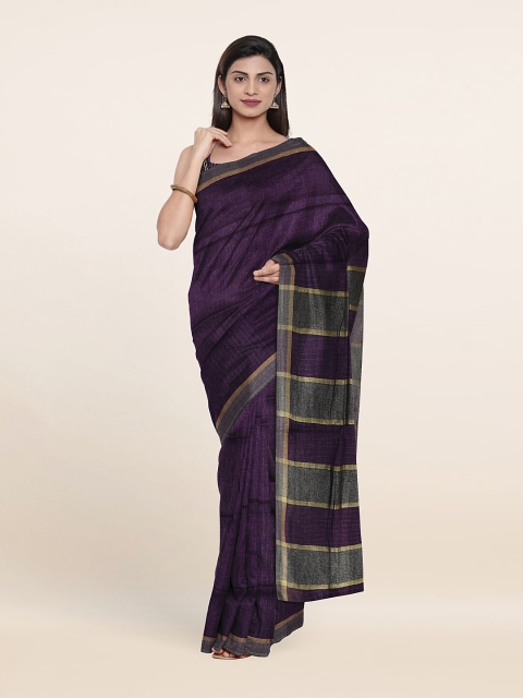 

Pothys Violet & Grey Striped Linen Blend Saree