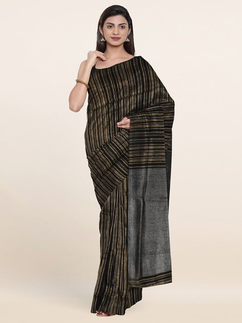

Pothys Black Striped Linen Blend Saree