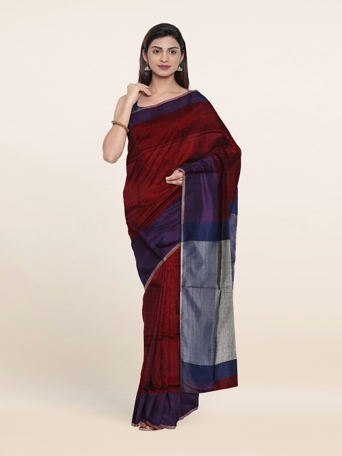 

Pothys Maroon & Blue Woven Design Zari Linen Blend Saree