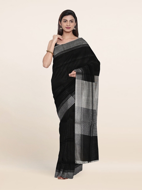 

Pothys Black & Silver-Toned Linen Blend Saree