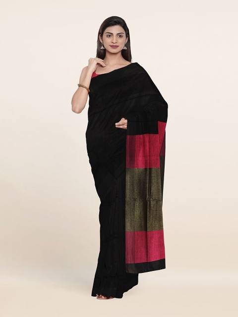 

Pothys Black & Pink Colourblocked Linen Blend Saree