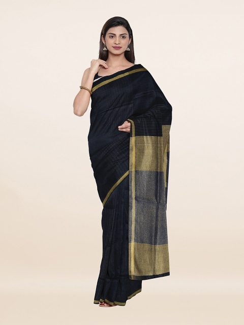

Pothys Blue & Gold-Toned Pure Linen Saree