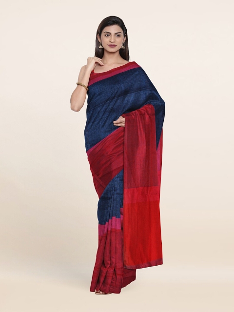 

Pothys Blue & Maroon Colourblocked Linen Blend Saree