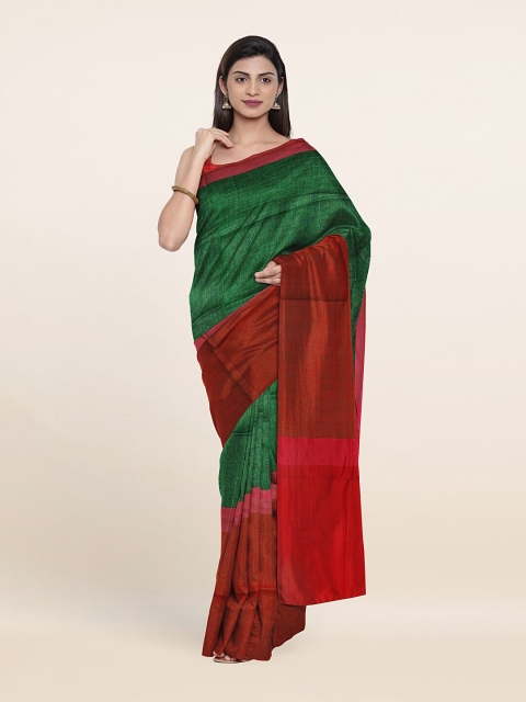 

Pothys Green & Orange Linen Blend Saree