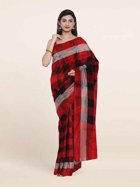 

Pothys Red & Black Checked Linen Blend Saree