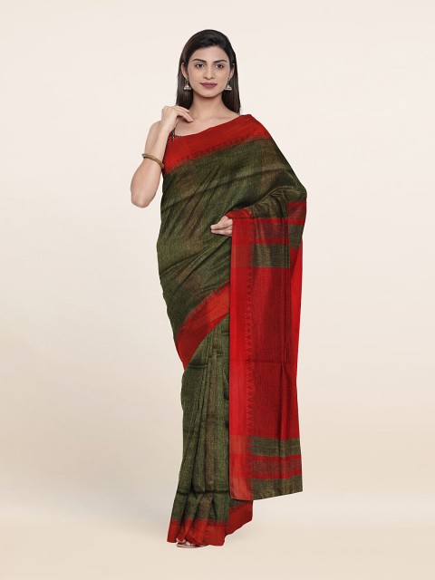

Pothys Green & Red Linen Blend Saree