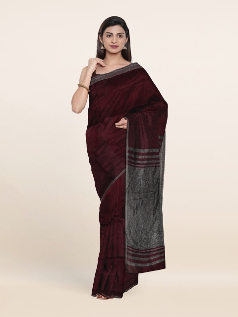 

Pothys Maroon & Silver-Toned Zari Linen Blend Saree