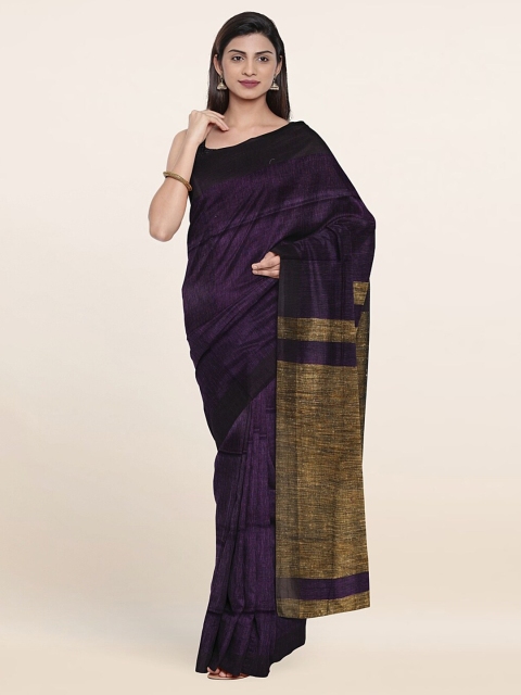 

Pothys Violet & Gold-Toned Woven Design Linen Blend Saree