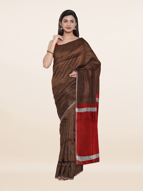 

Pothys Women Brown & Maroon Pure Linen Saree