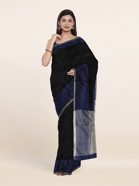 

Pothys Black & Silver-Toned Zari Linen Blend Saree