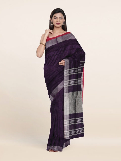 

Pothys Violet & Grey Zari Linen Blend Saree
