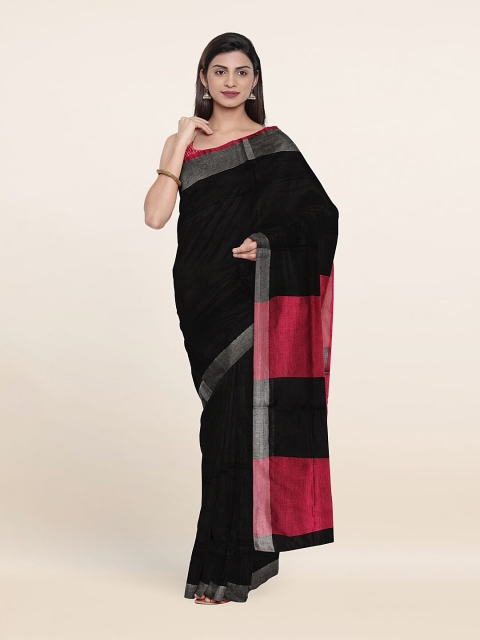 

Pothys Black & Red Colourblocked Linen Blend Saree