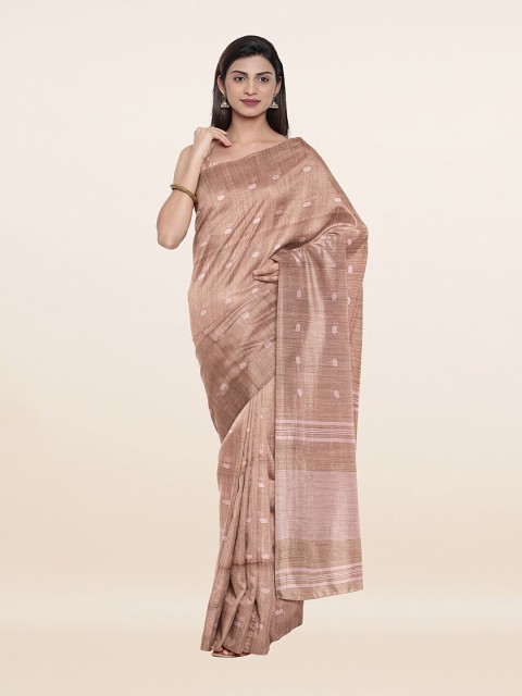 

Pothys Women Cream-Coloured & Pink Woven Design Art Silk Saree, Brown