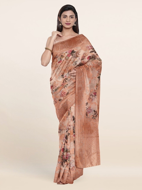 

Pothys Women Pink & Gold-Toned Floral Zari Art Silk Saree