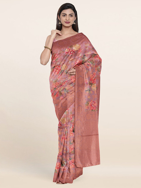 

Pothys Pink & Green Floral Art Silk Saree